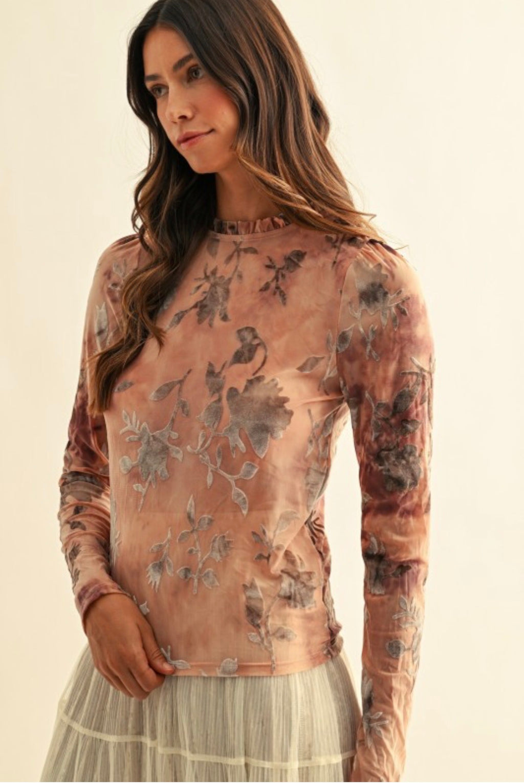 Dusty Rose Flock Mesh Top