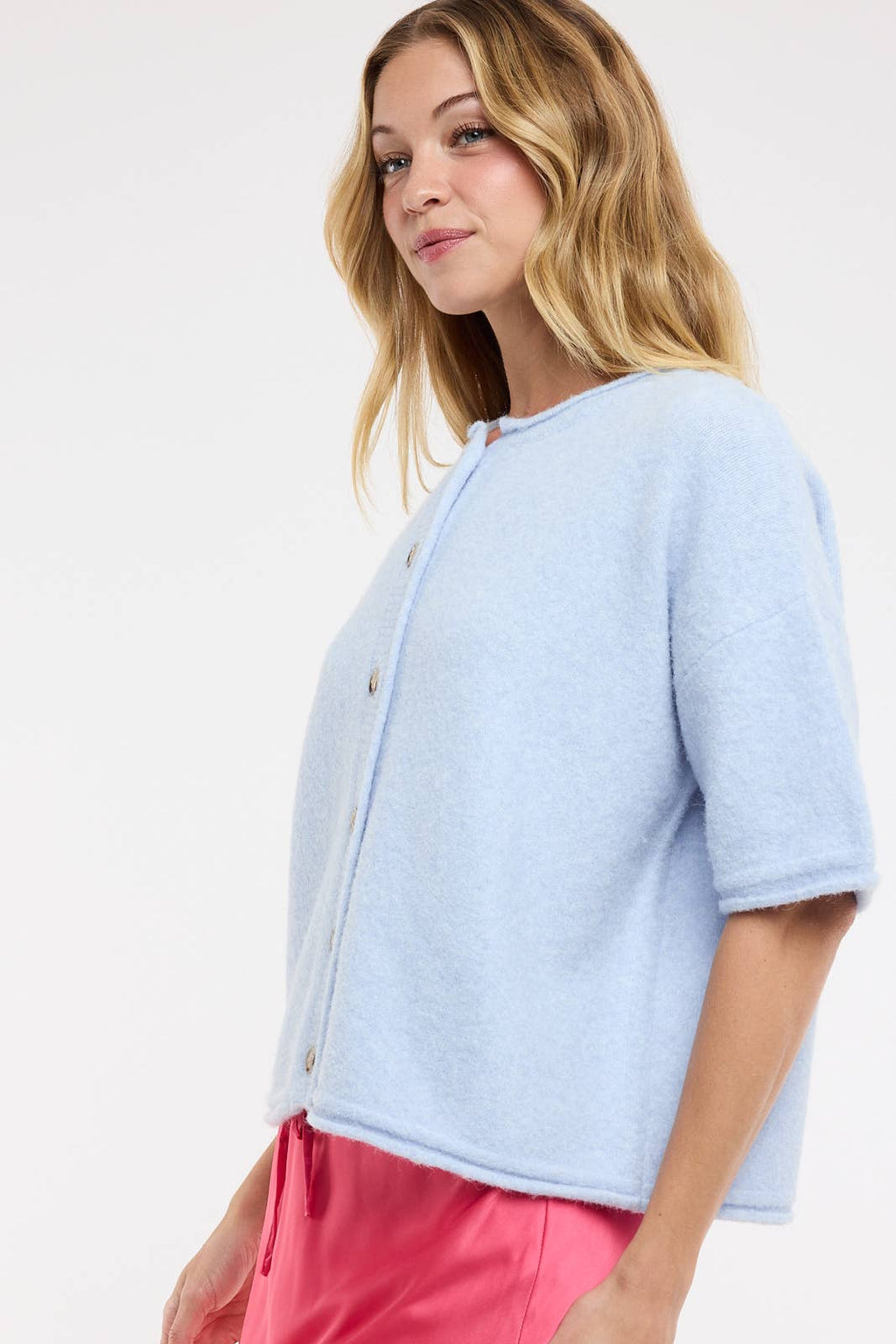 Drop Shoulder Short Sleeve Cardigan