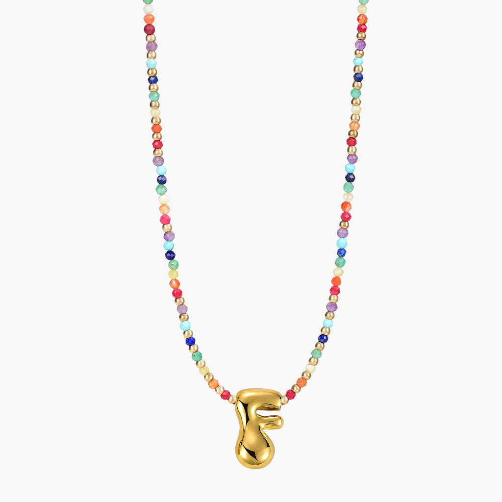 Rainbow Bubble Letter Initial Necklace