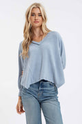 V Neck Asymmetrical Long Sleeve Knit Top