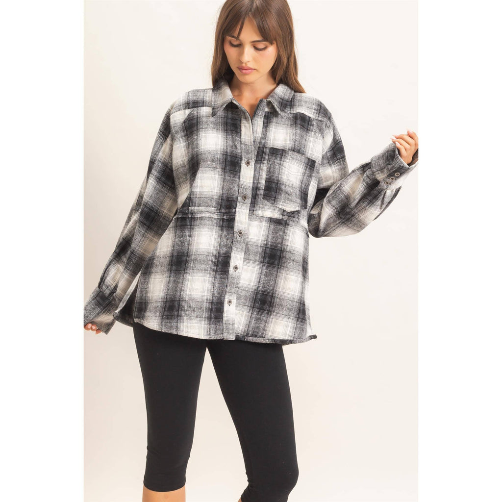 Black and White Plaid Flannel Shirt