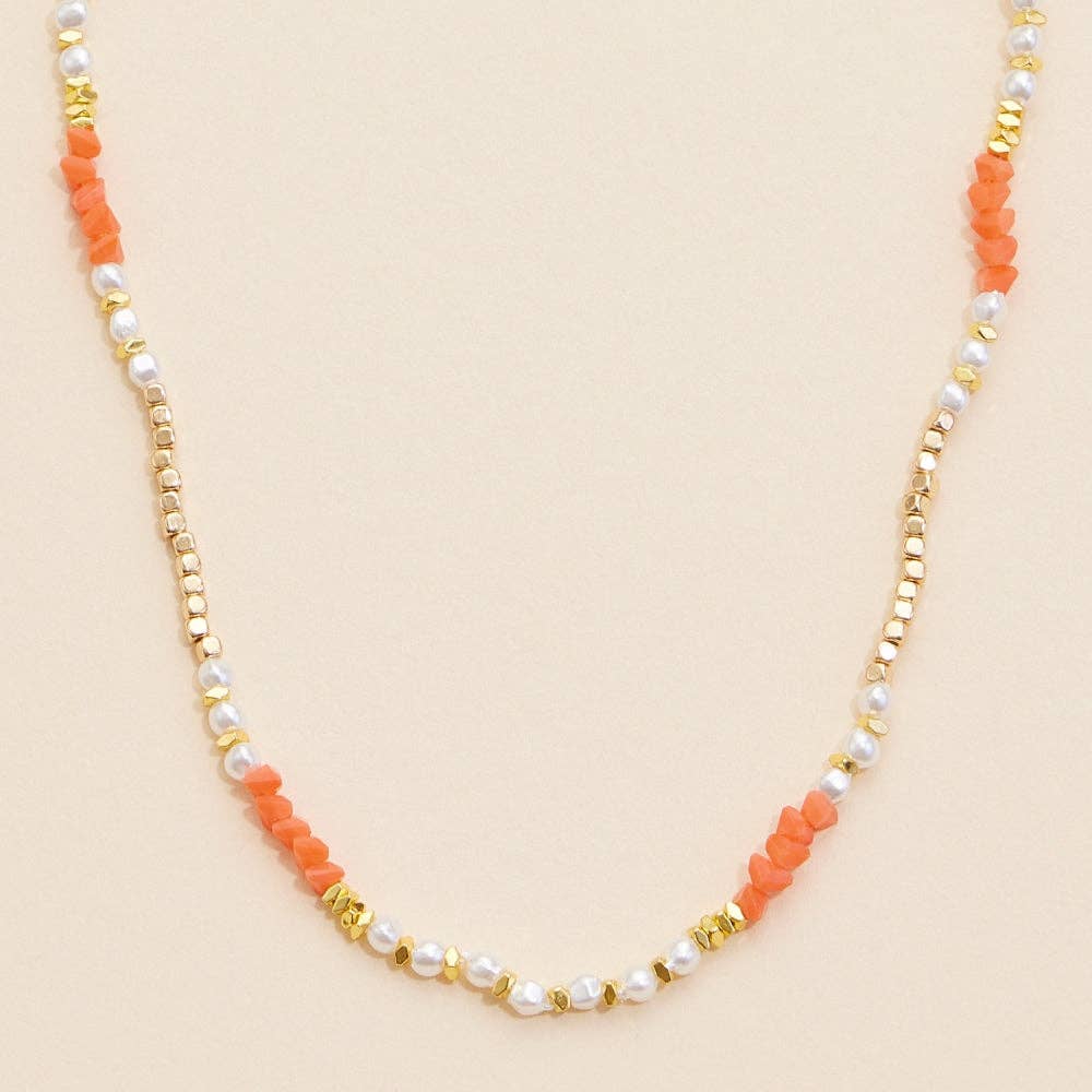 Glass Pearl & Metal Beaded Necklace