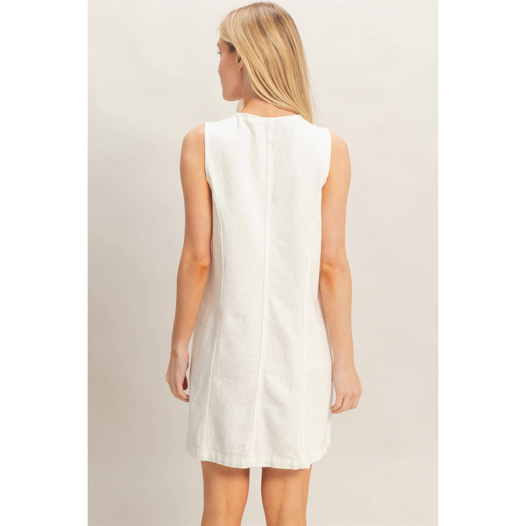 Button-Front White Denim Dress