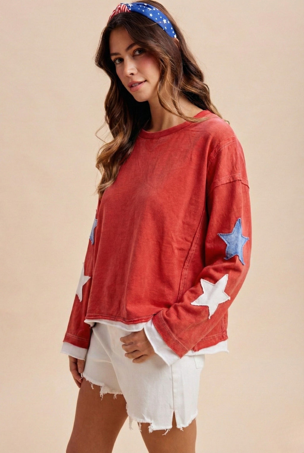 Star Patched Long Sleeve Jersey Top