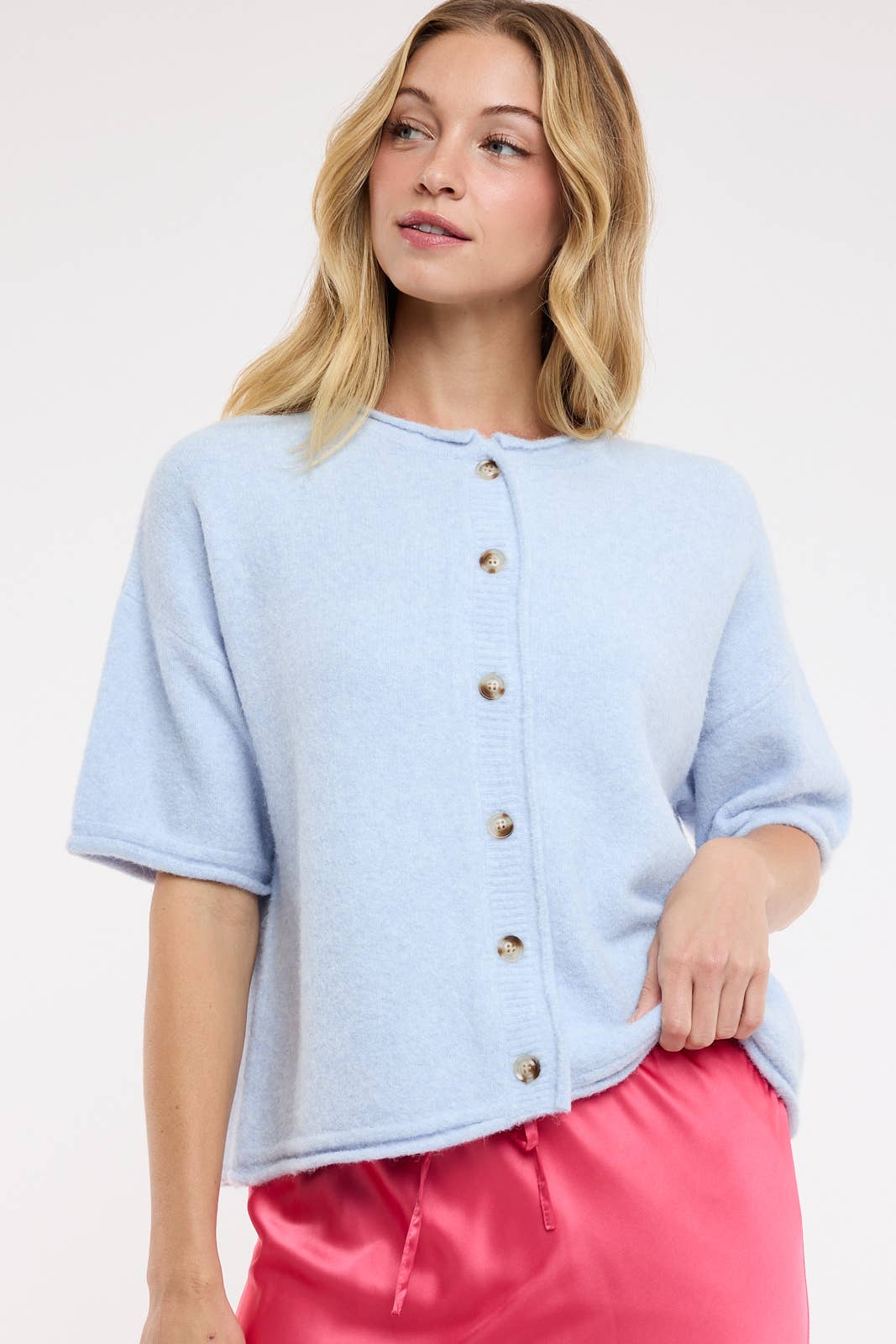 Drop Shoulder Short Sleeve Cardigan