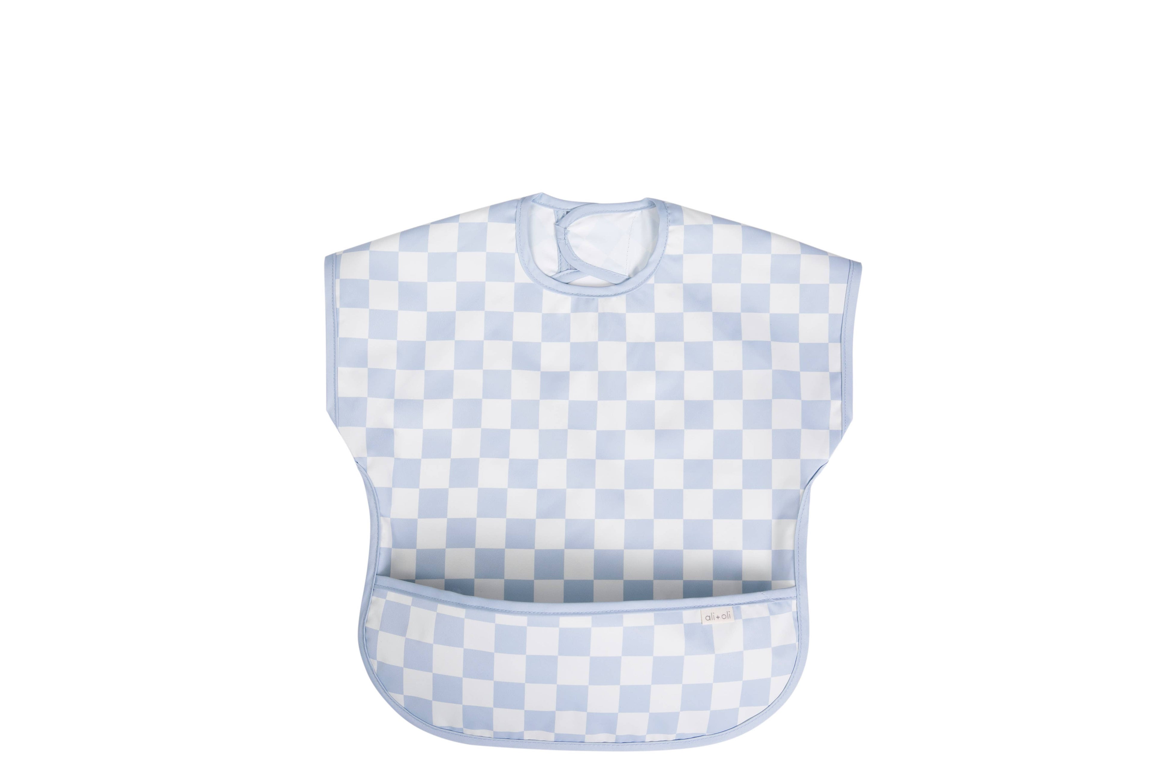 Blue Checkers Smock Bib for Baby & Toddler Short Sleeve