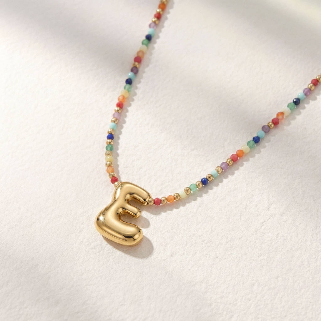 Rainbow Bubble Letter Initial Necklace