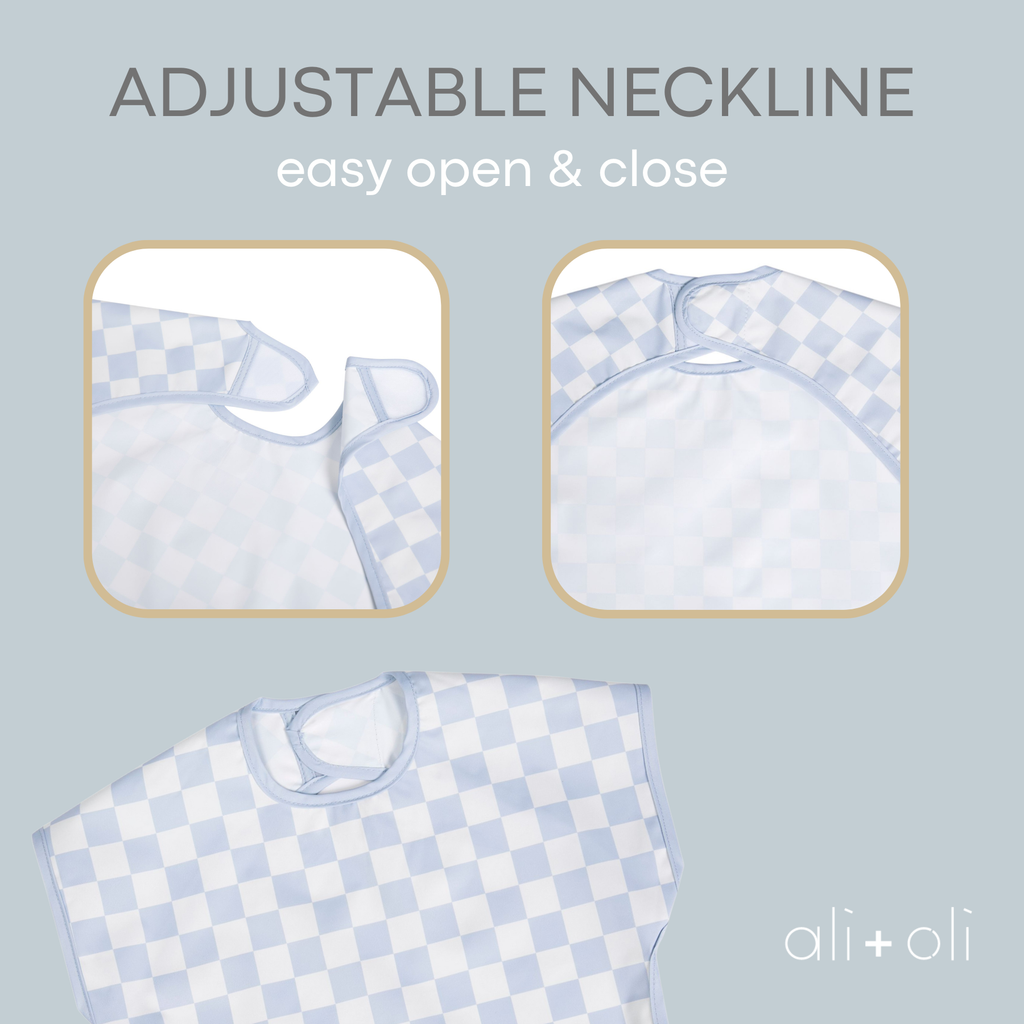 Blue Checkers Smock Bib for Baby & Toddler Short Sleeve