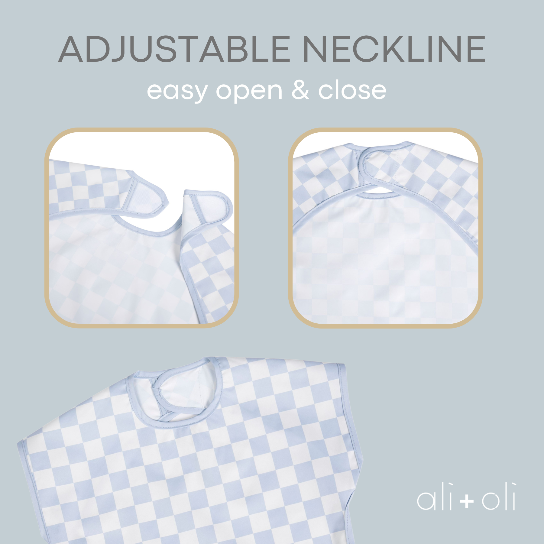 Blue Checkers Smock Bib for Baby & Toddler Short Sleeve