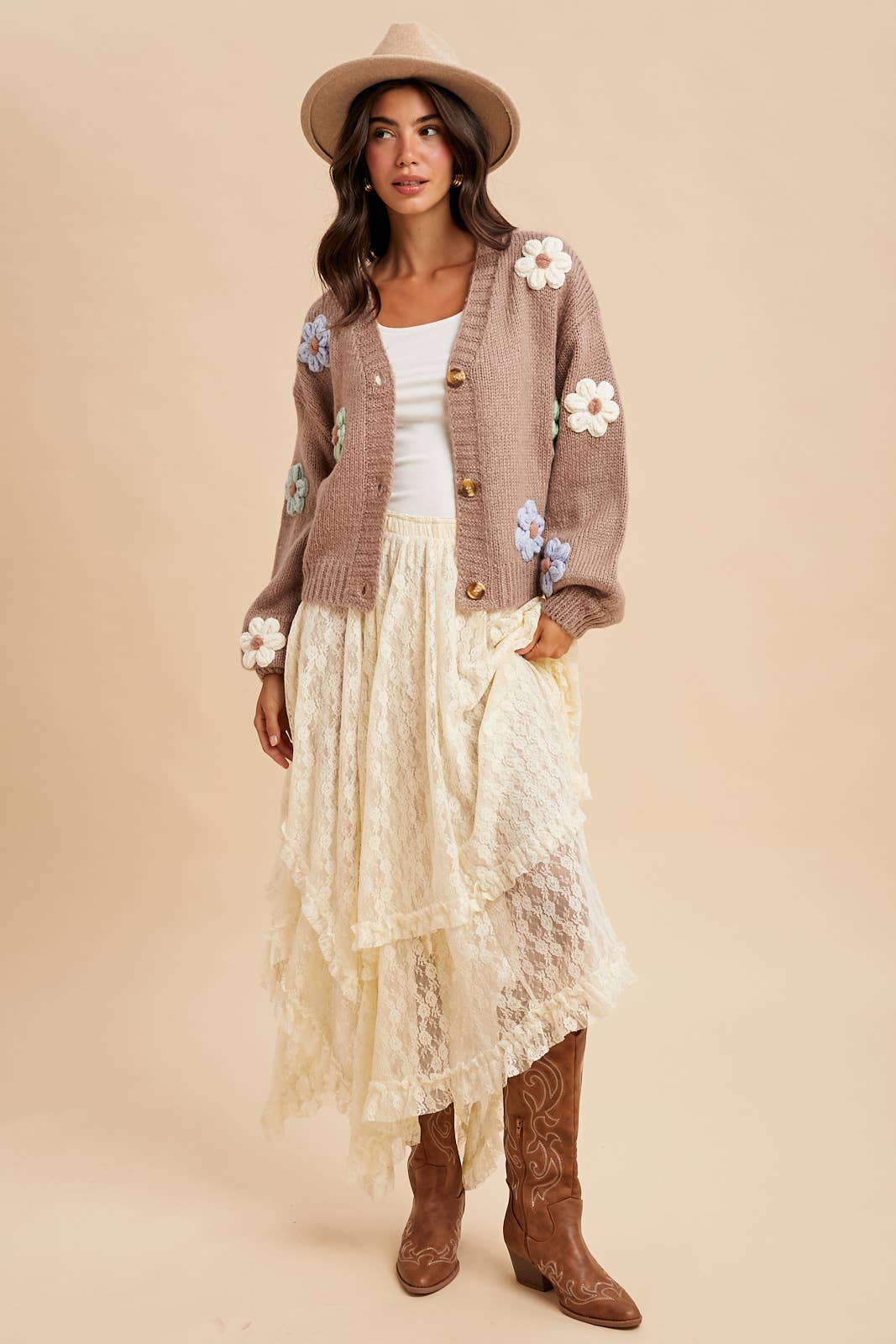 3D Knitted Floral Applique Cardigan