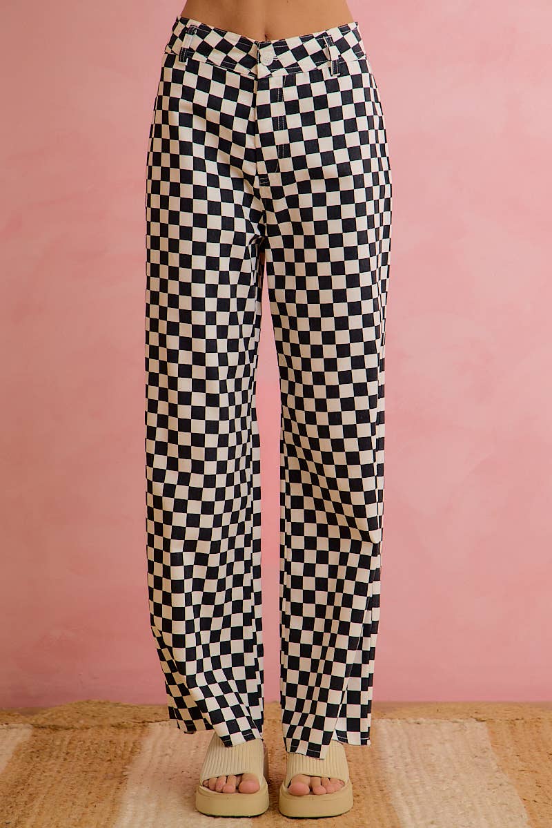Black and White Checker Printed Pants