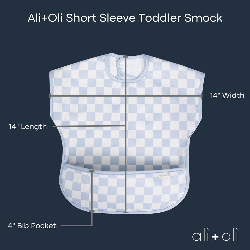 Blue Checkers Smock Bib for Baby & Toddler Short Sleeve
