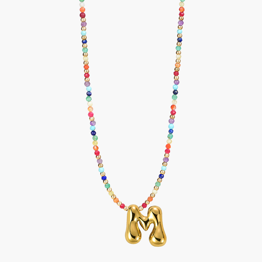 Rainbow Bubble Letter Initial Necklace