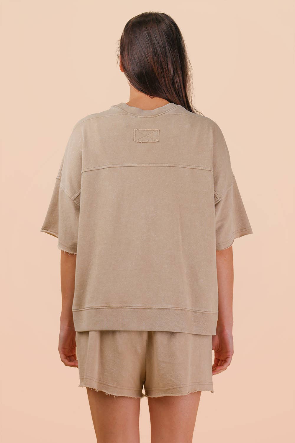 Mineral Washed Knit Casual Top & Shorts PLUS
