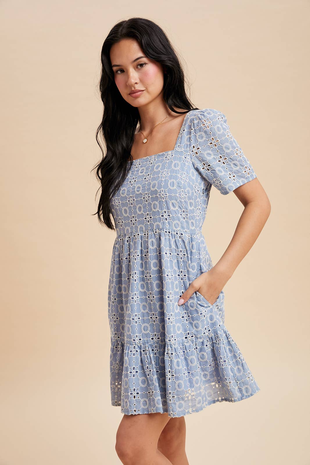 Eyelet Embroidered Shift Mini Dress