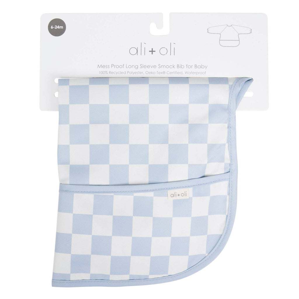 Blue Checkers Smock Bib for Baby & Toddler Short Sleeve