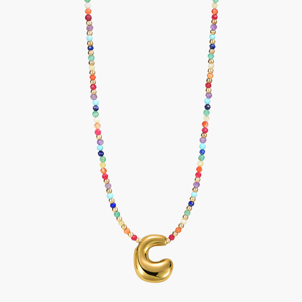 Rainbow Bubble Letter Initial Necklace