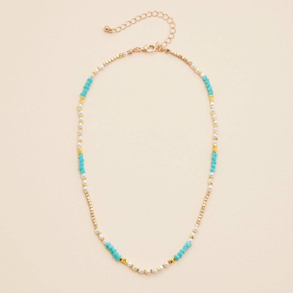 Glass Pearl & Metal Beaded Necklace