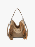Sav Distressed Hobo Bag w/ Fringe Detail