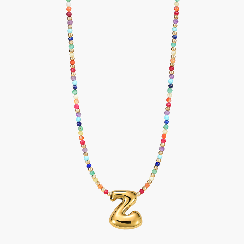 Rainbow Bubble Letter Initial Necklace