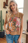 Western Floral Print Sleeveless Top