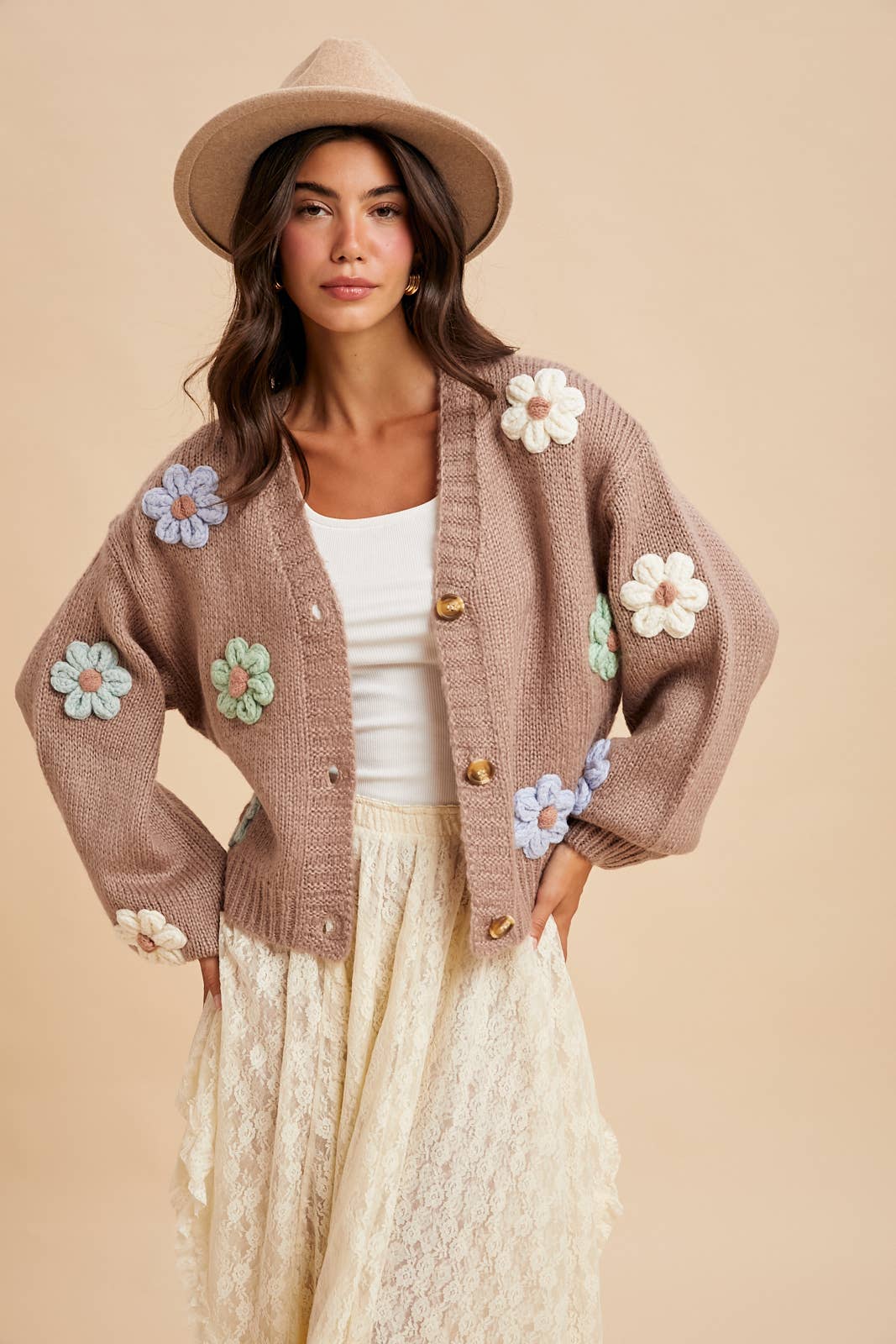 3D Knitted Floral Applique Cardigan