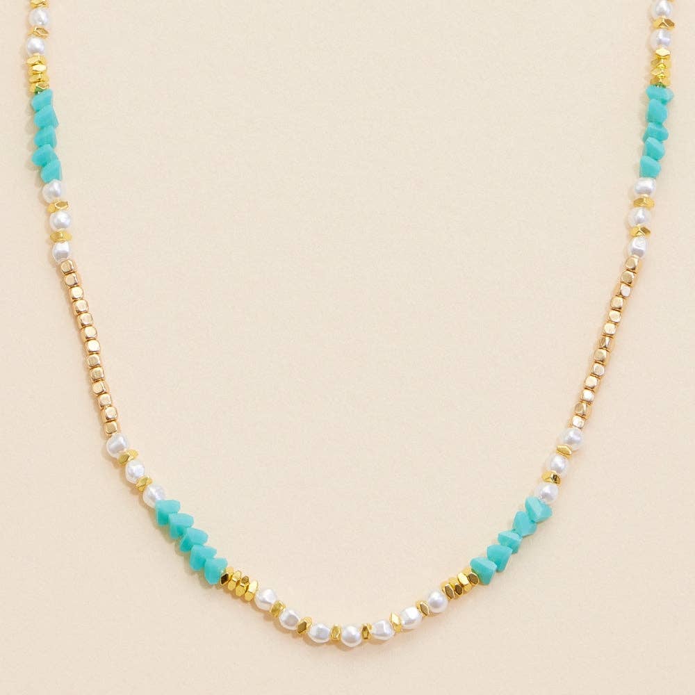 Glass Pearl & Metal Beaded Necklace
