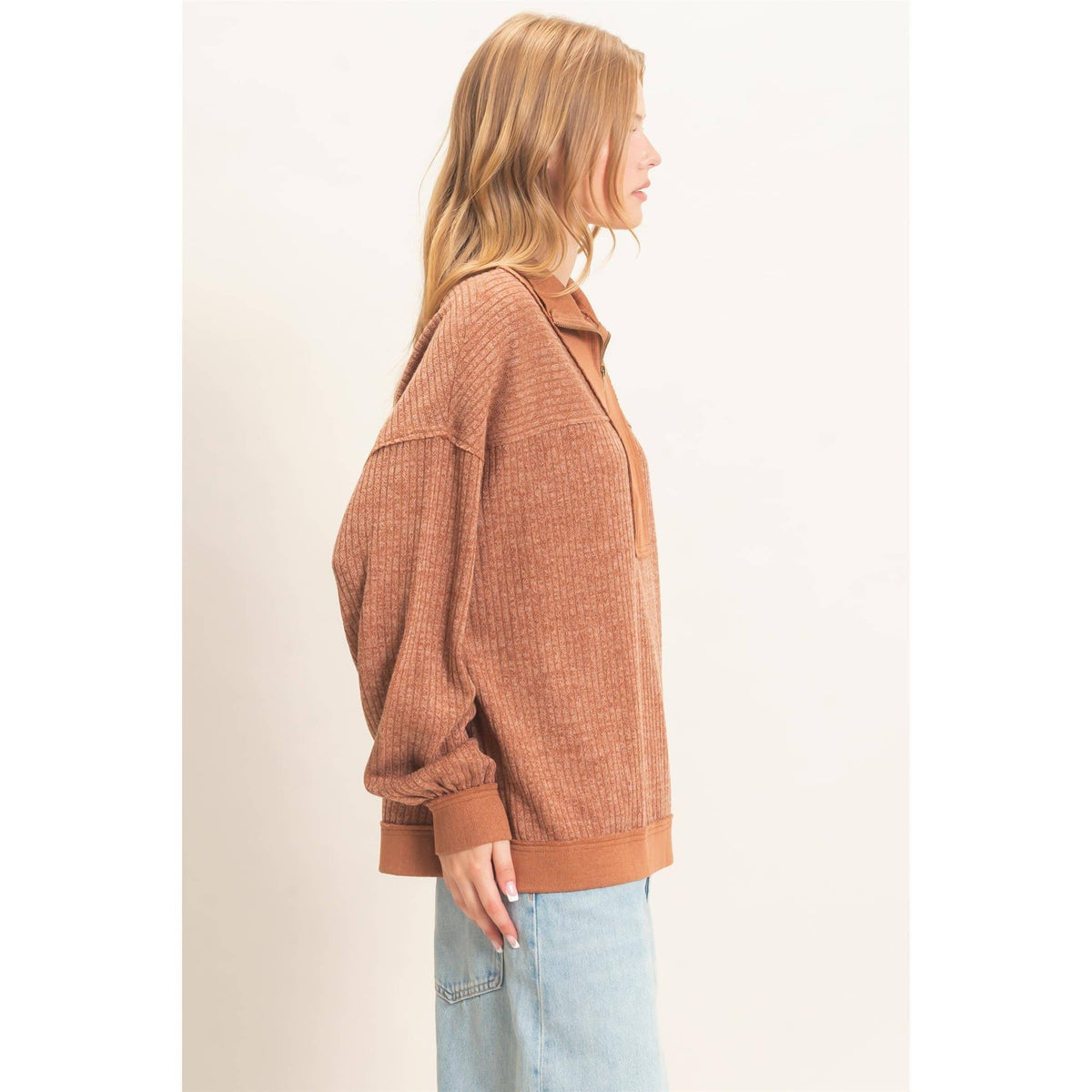 Ribbed Knit Half-Zip Pullover