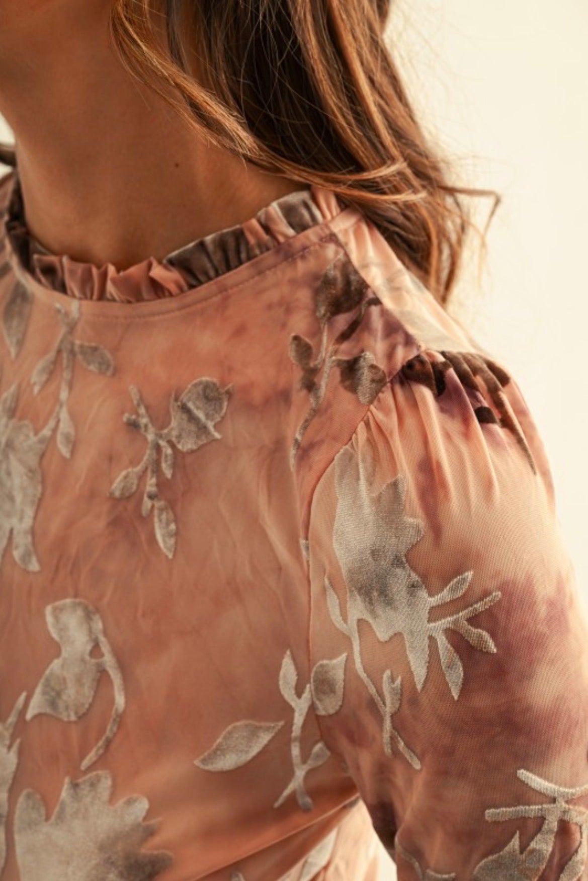 Dusty Rose Flock Mesh Top