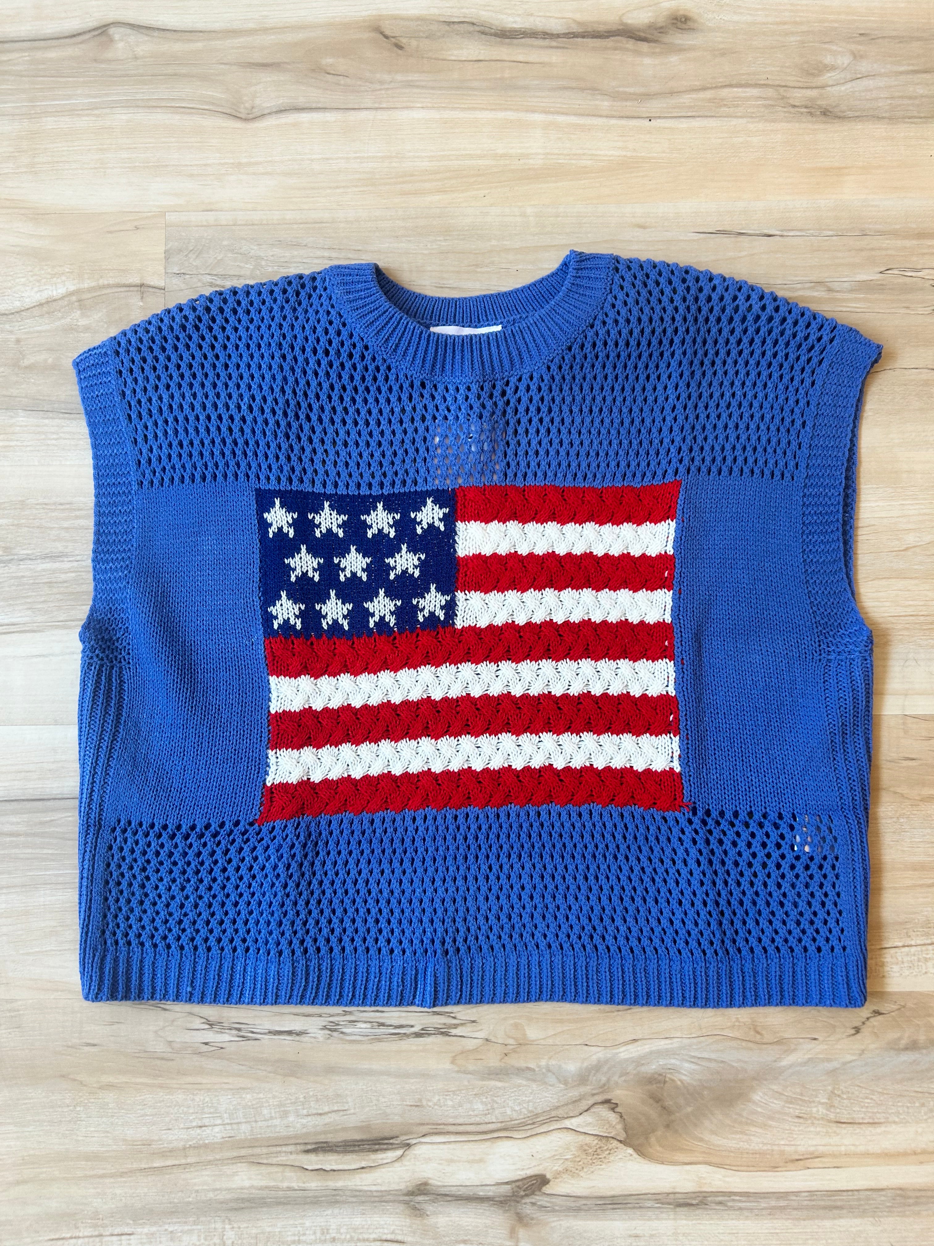 American Flag Open Stitch Sweater Top
