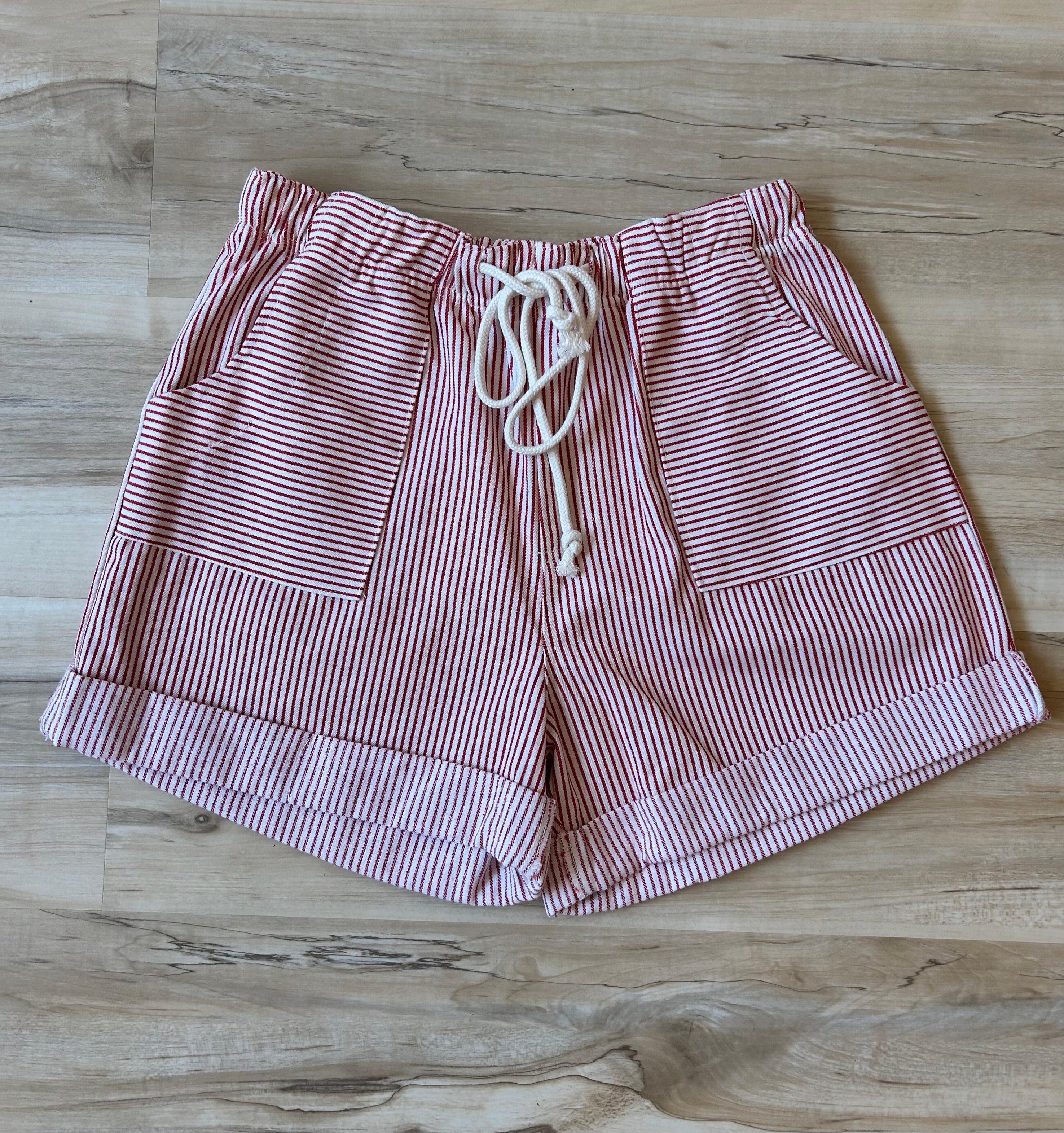 Stripe Cotton Twill Mini Shorts