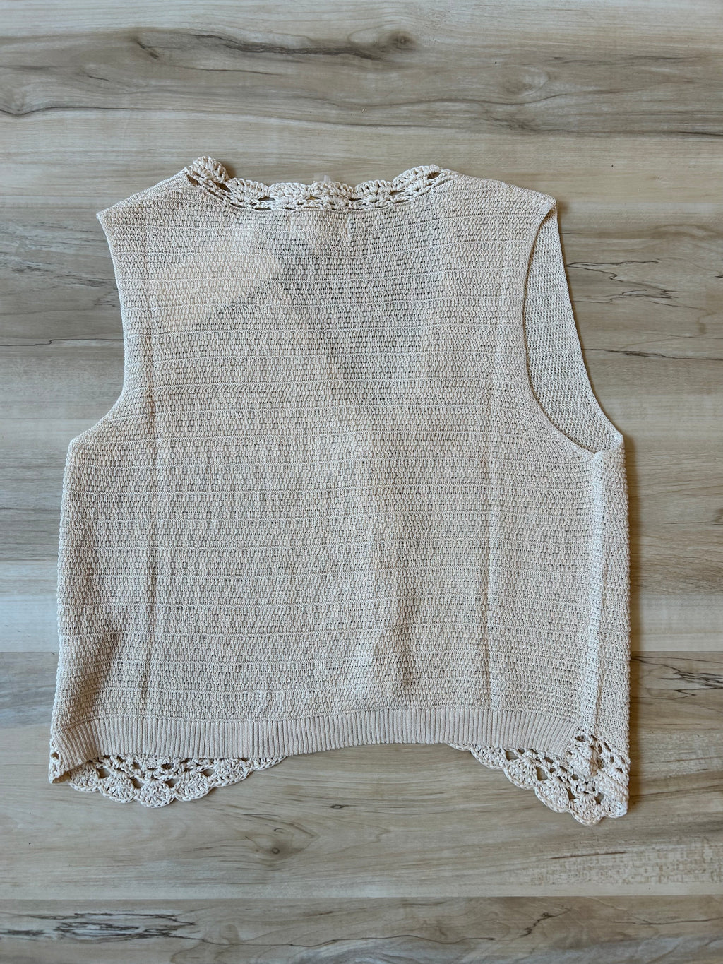 Crochet Trimmed Button Down Sweater Vest
