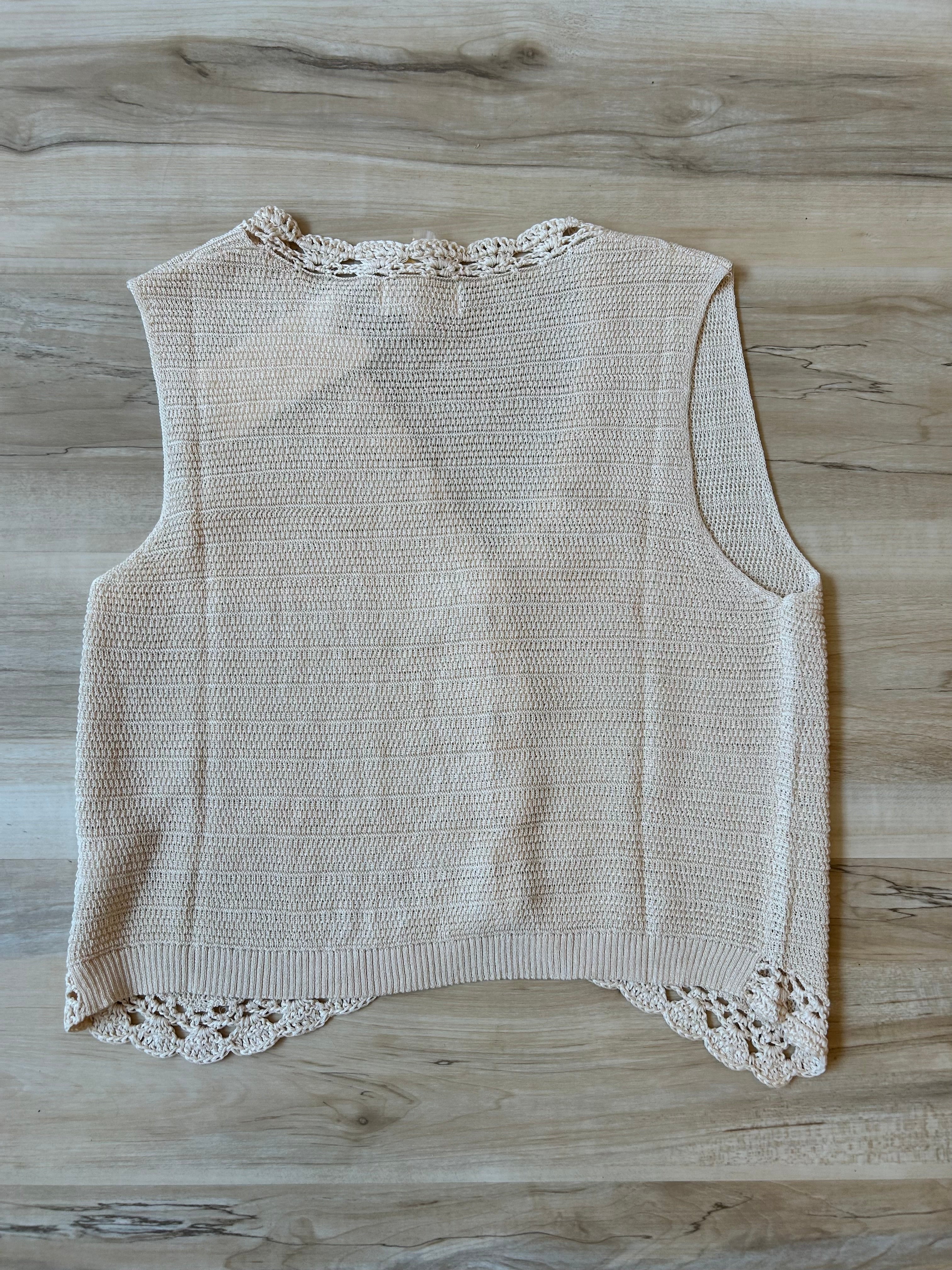 Crochet Trimmed Button Down Sweater Vest