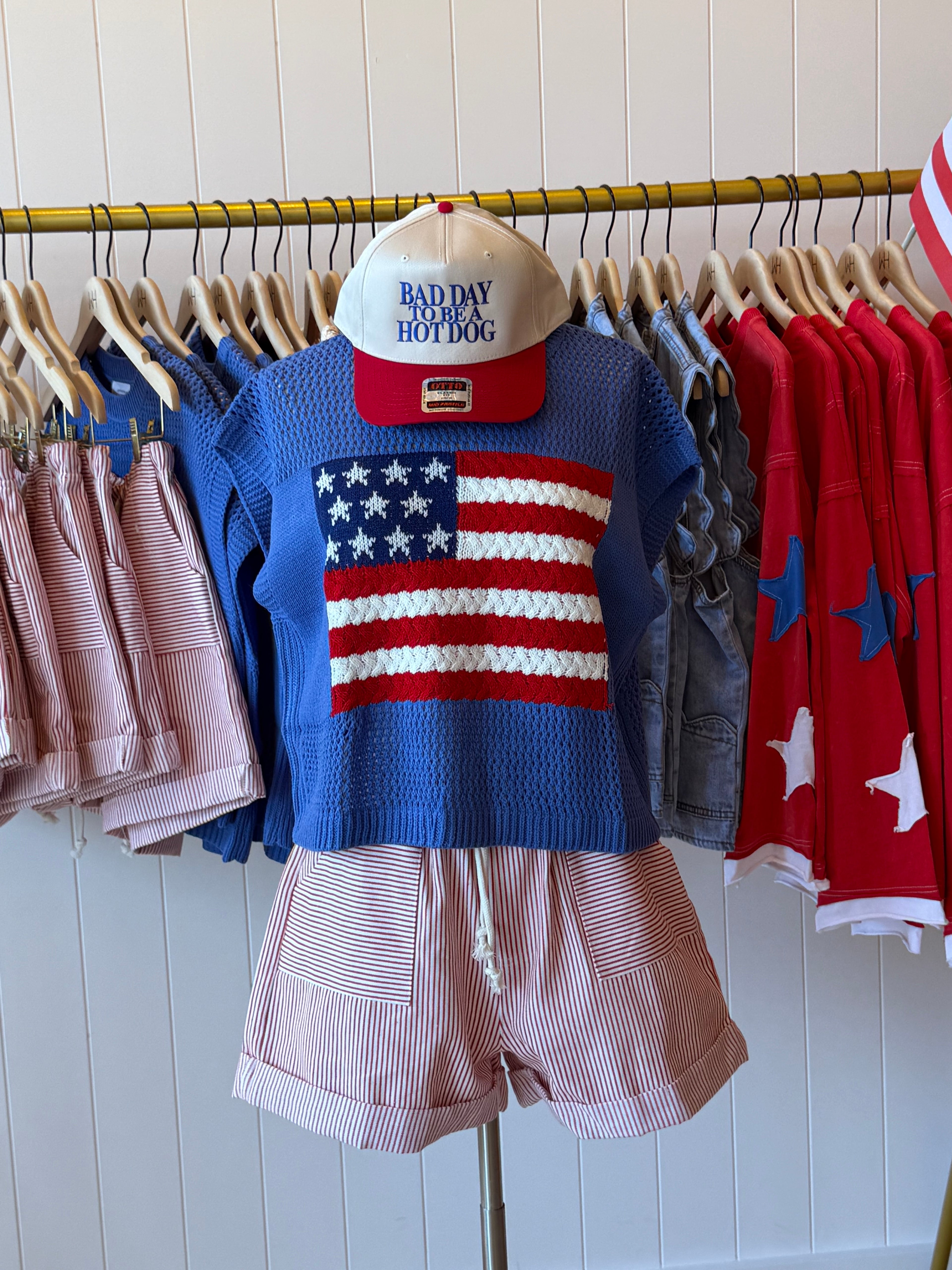 American Flag Open Stitch Sweater Top