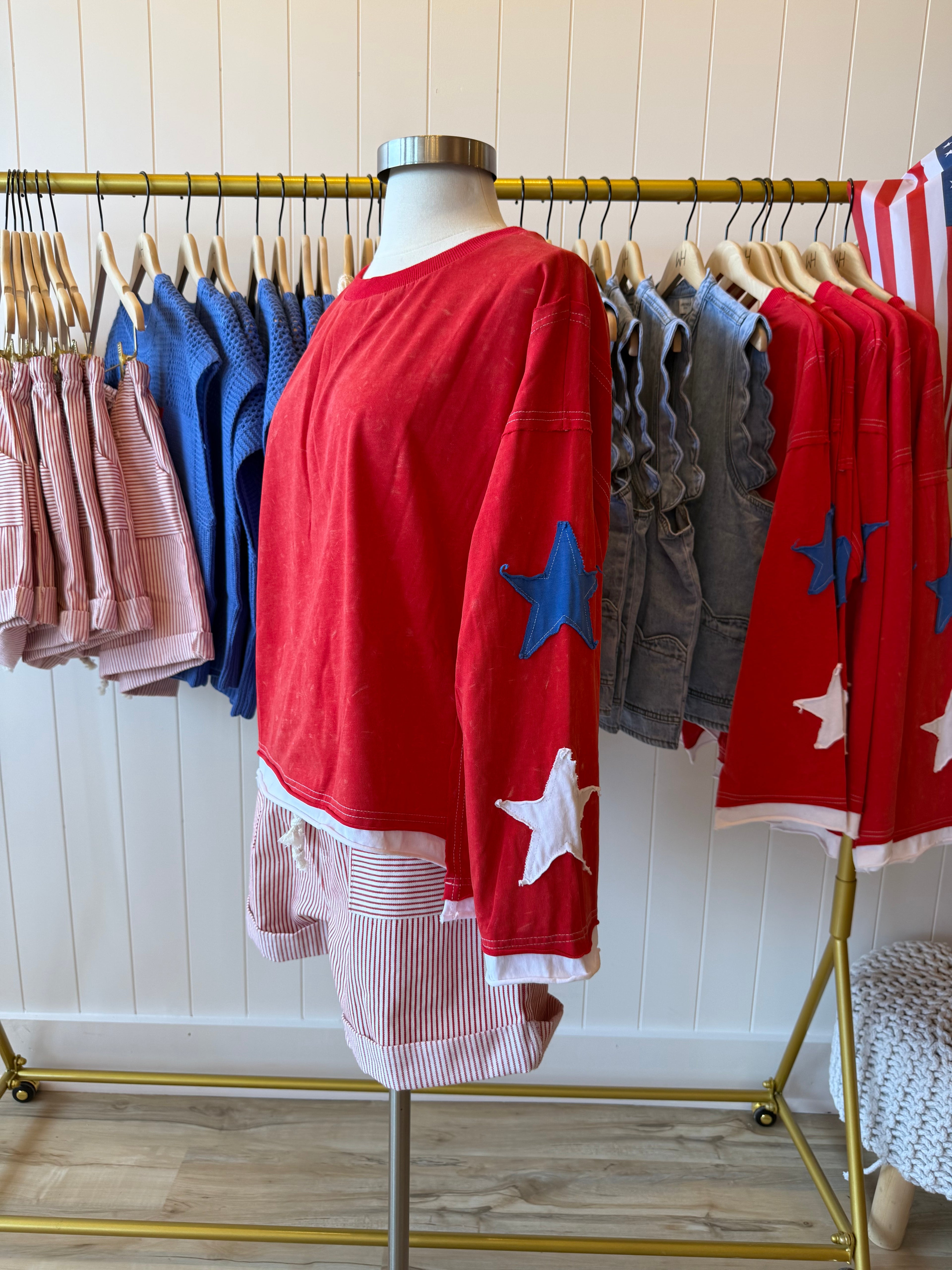Star Patched Long Sleeve Jersey Top