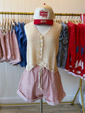 Crochet Trimmed Button Down Sweater Vest