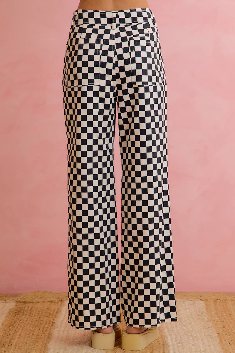Black and White Checker Printed Pants