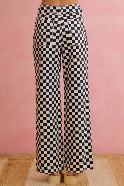 Black and White Checker Printed Pants