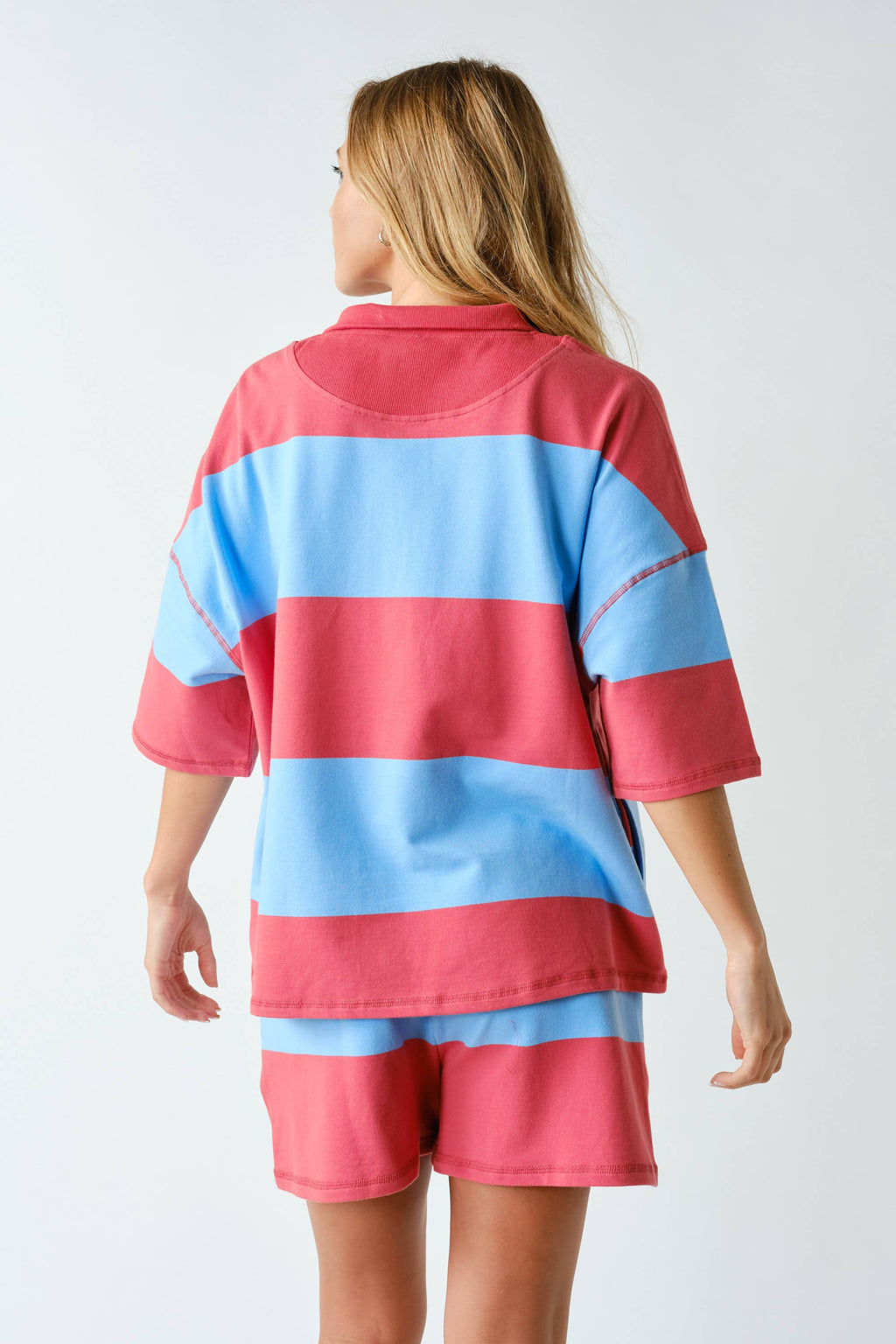 Striped Half-Zip Shorts Set