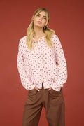 Blush Polka Dot Raw Edge Knit Cardigan