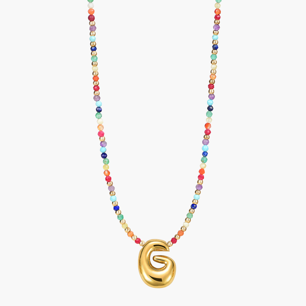 Rainbow Bubble Letter Initial Necklace