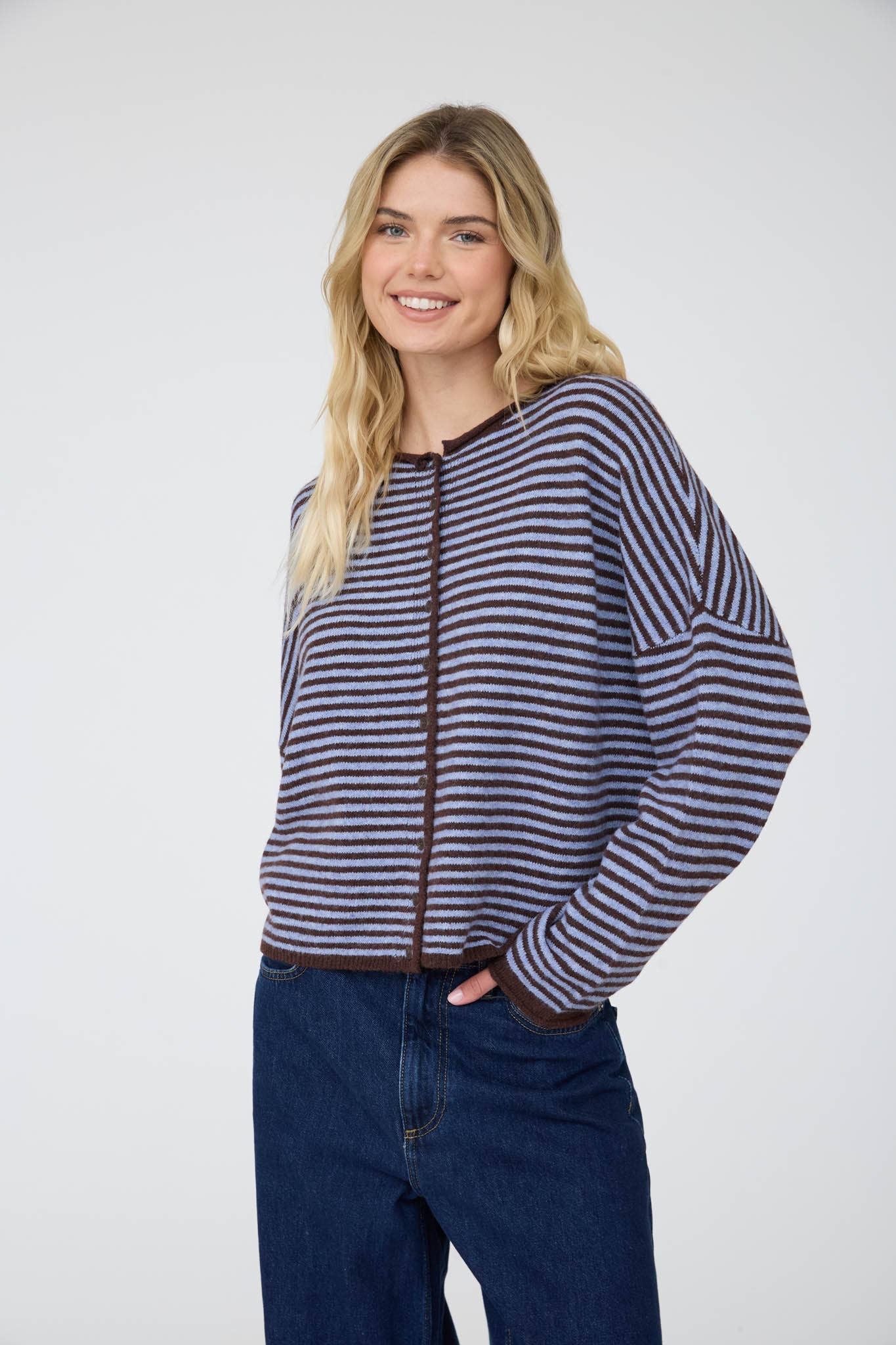 Stripe Button Down Long Sleeve Cardigan