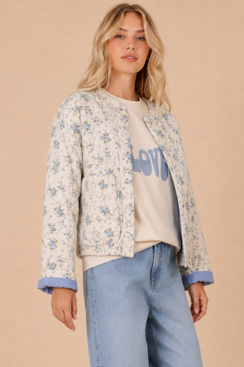 Floral Pattern Quilted Jacket
