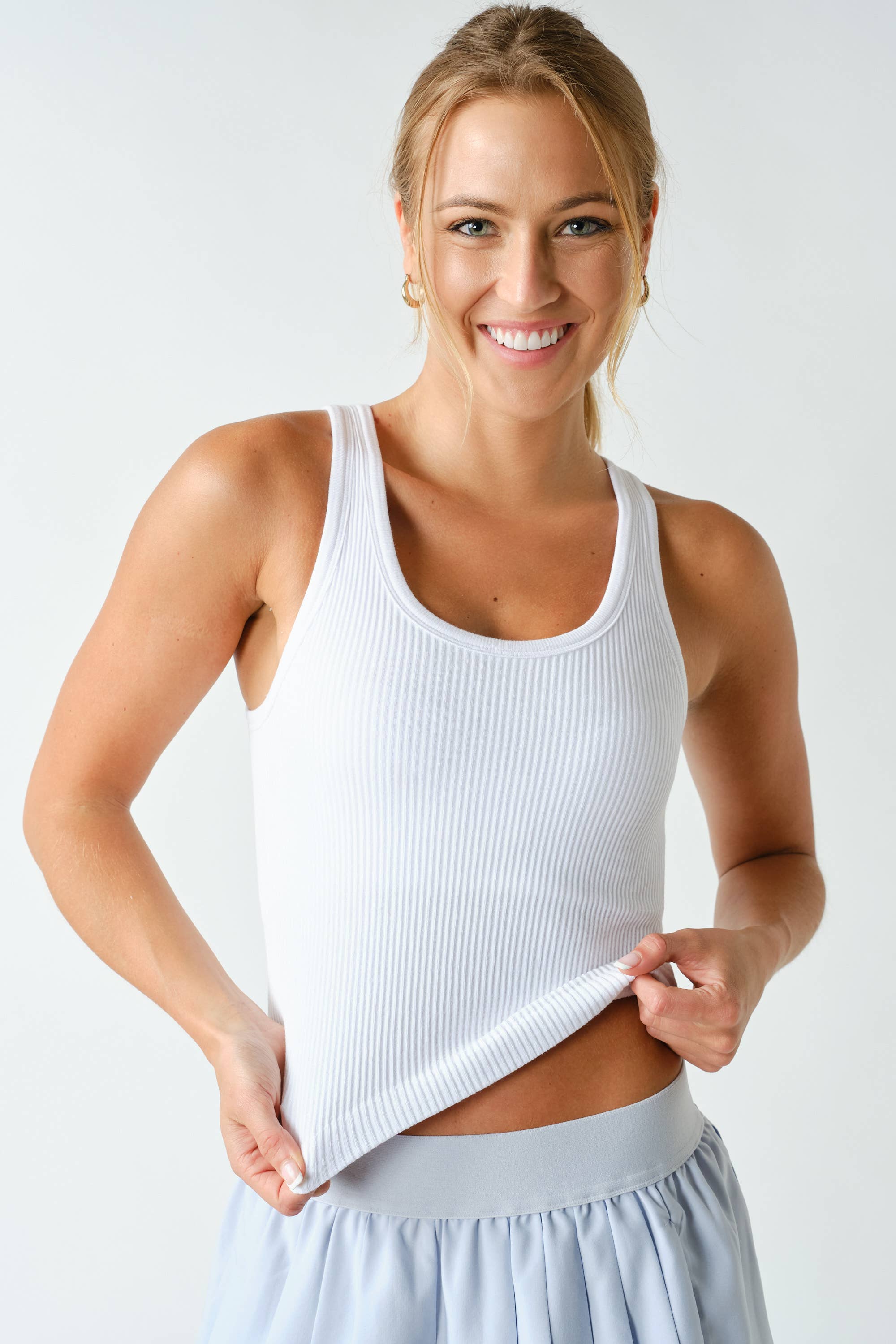 Ribbed Scoop-Neck Built-in-Bra Tank Top