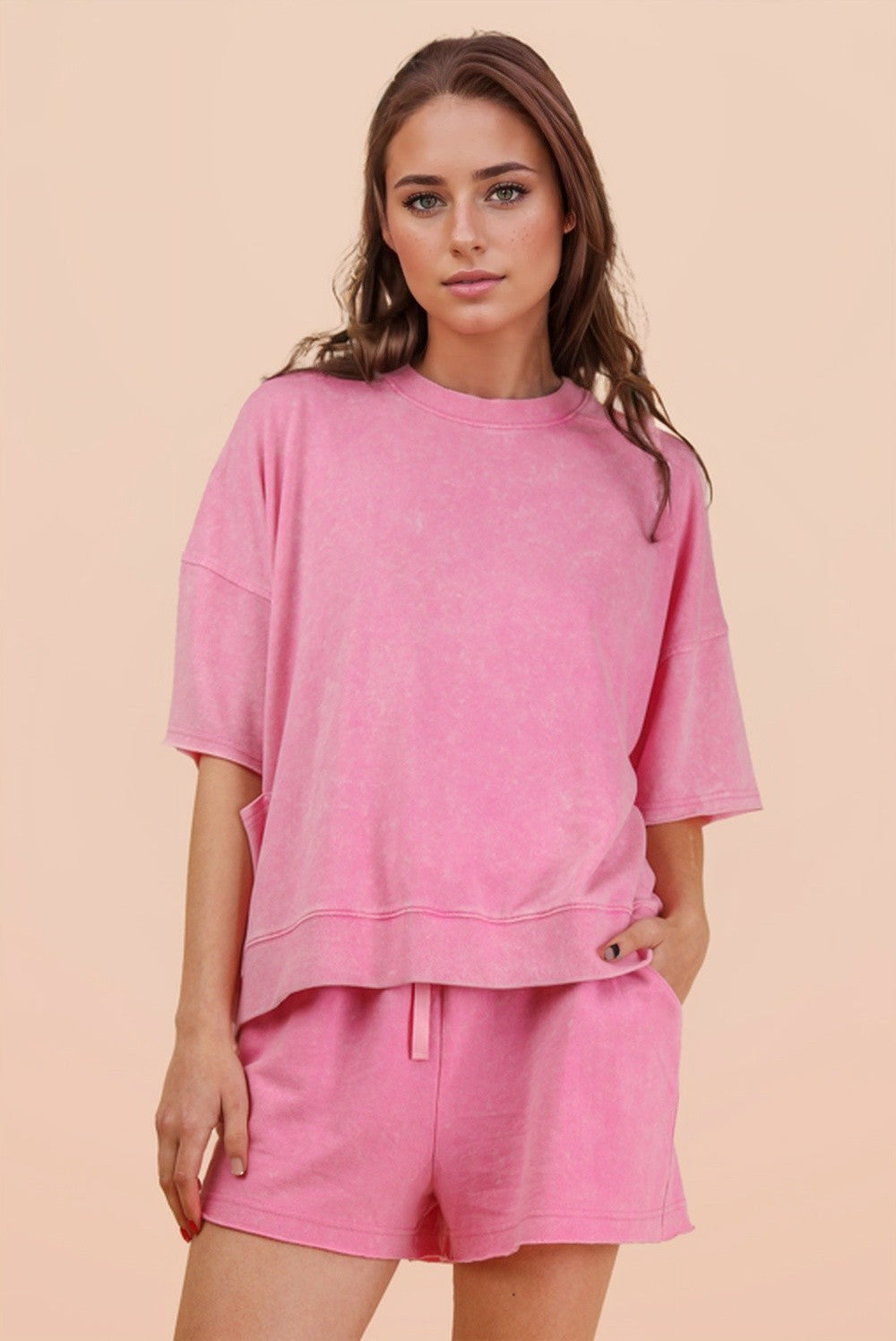 Pink Mineral Washed Short Set