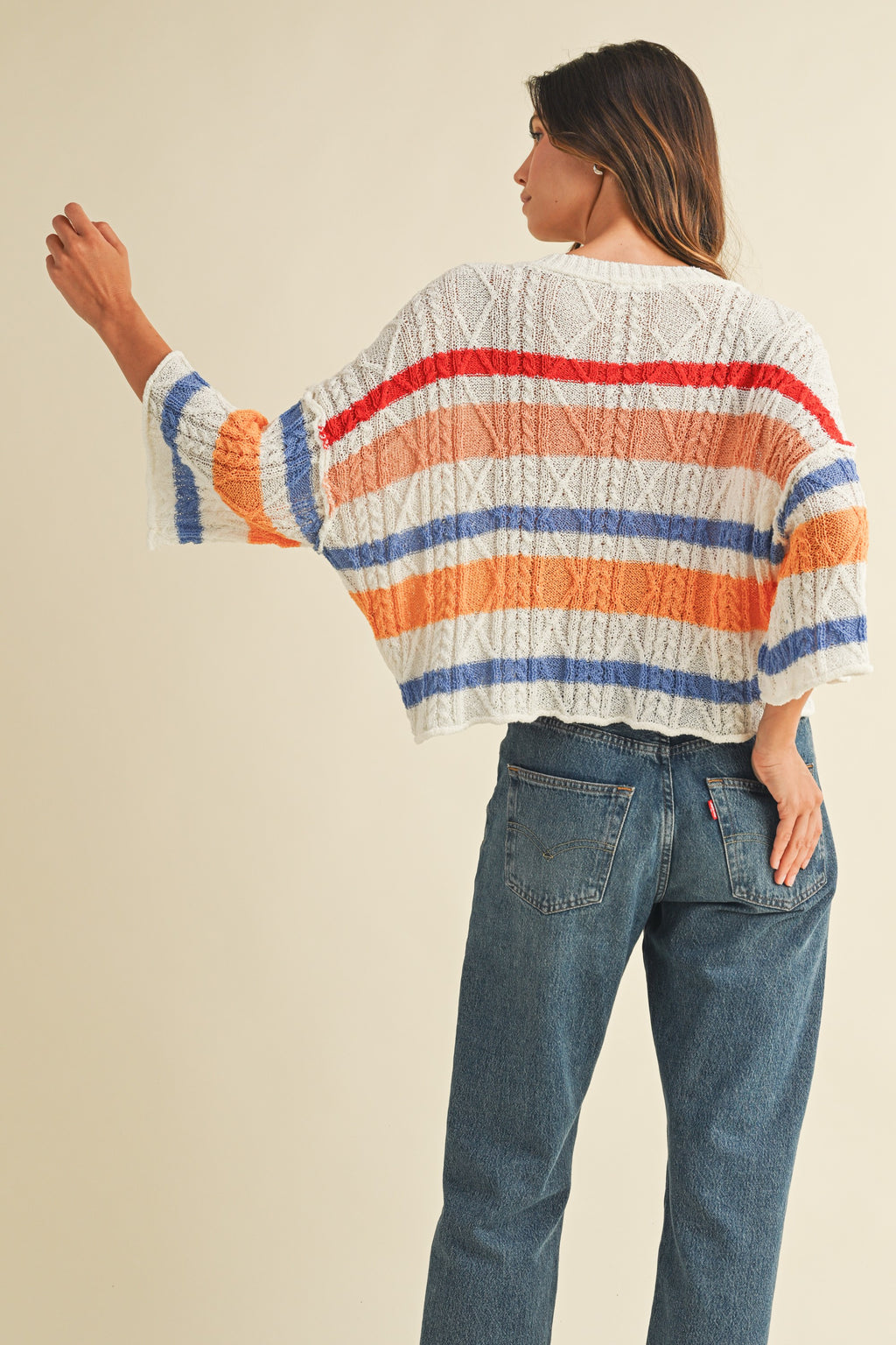 Multi Stripe Cable Textured Sweater Top